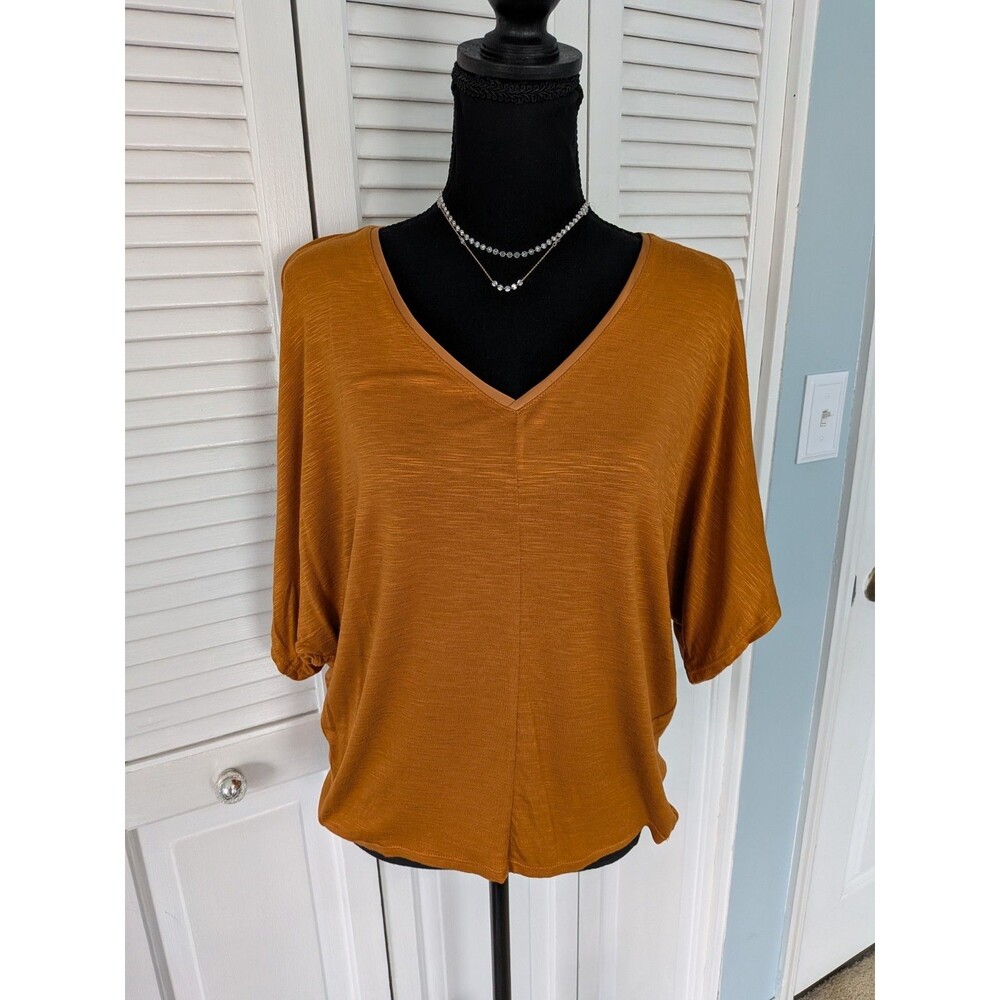 Joan Vass Tee Top Women's M Caramel Deep Mustard Shirt A-Line Soft Comfort New